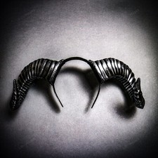 Gothic Demon Large Horn Adult Headband  Halloween Headgear Cosplay Black Silver