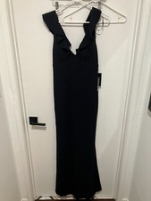 Lulus Perfect Opportunity Ruffle Trumpet Gown, Navy, Large, NWT