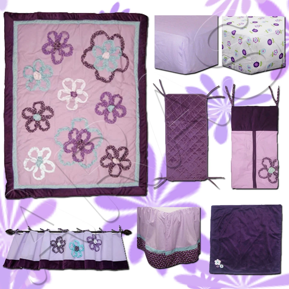 Juego de cama para cuna Purple Harmony de 8 piezas de NoJo recién nacido bebé niña conjunto nuevo Foto 2 de 2