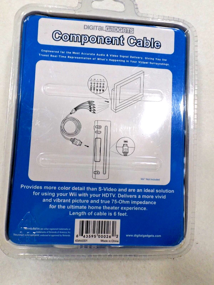 New Sealed 6ft Component AV Cable For Nintendo Wii by Digital Gadgets HD 480p - Image 2 of 3