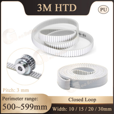 3M HTD Synchronous PU Timing Belt 500mm Perimeter Closed Loop for Pulley CNC 3D