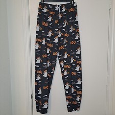 BUC-EES Pajama Sleep Pants Joggers Unisex Youth M Beaver Halloween Ghosts Black
