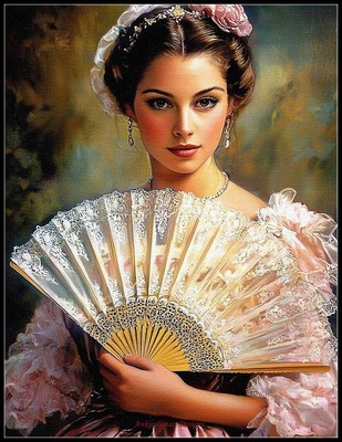 A Lady with a Big Fan 3 - DIY Chart Counted Cross Stitch Patterns Needlework