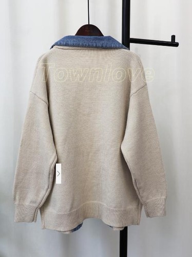 New Denim Patchwork Sweater Coat Women's Loose Casual Knitwear Fashion Cardigan - Bild 5 von 27