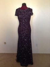 NWT ADRIANNA PAPELL 280 Plum Sequined/Beaded Scoop Back SS Gown 2