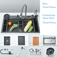 Kitchen Sink Large Single Slot Integrated Digital Display Faucet Set Cup Washer