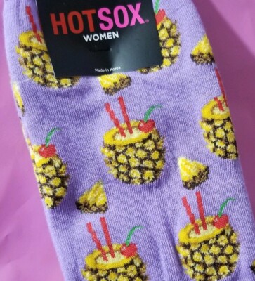 HOT SOX Tropical Pineapple Drink Purple Women's Socks NWT Cute!!