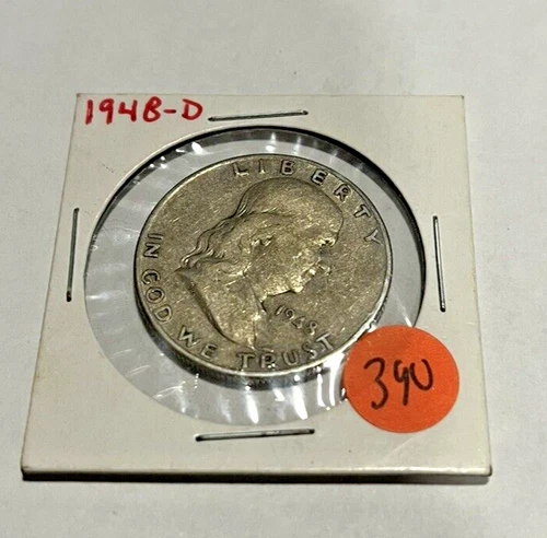 1948 D Franklin Half Dollar F Fine 90% Silver 50c US Coin Collectible