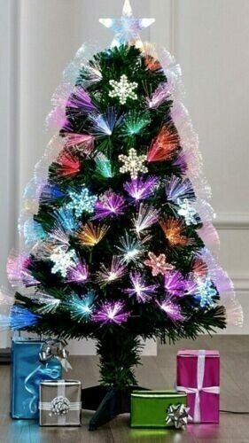 3ft PRE LIT Colour Changing Fibre Optic Burst LED Christmas Tree Snowflakes 5201 - Picture 2 of 7