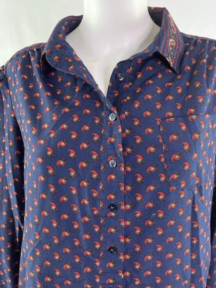 Schrader 运动复古海军蓝衬衫连衣裙 M 码长袖纽扣 80 年代 — 第 3/4 张图片