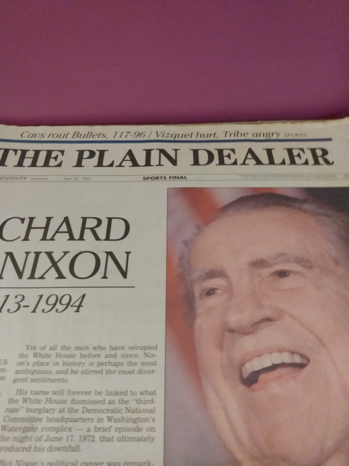 The Plain Dealer Cleveland Newspaper Announcement of Richard Nixon's
