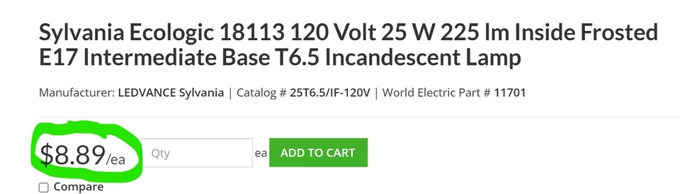 (60) Sylvania 18113 25T6.5/IF 120V Frosted E17 Intermediate Base [B7BC] - Image 3 of 4