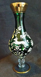 pedestal emerald vase crystal painted glass hand gold