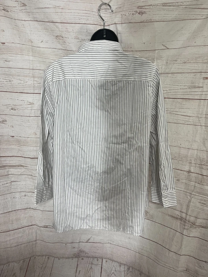 Camisa Kasper feminina sem ferro listrada branca manga longa botão frontal tamanho 10 - Imagem 3 de 4