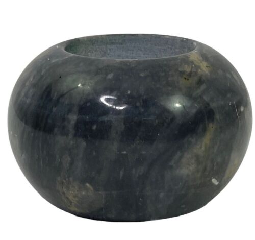 Marble Onyx Stone Gray Candle Holder Round Heavy 2.5" wide by approx 2" tall - Picture 3 of 9