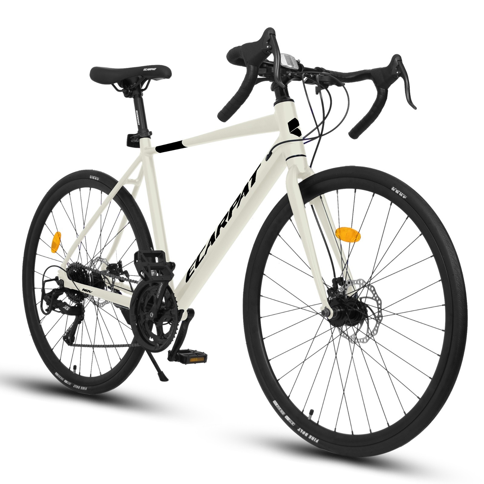 700C Lightweight Aluminum Road Bike, 16-Speed with Disc Brakes, Cream