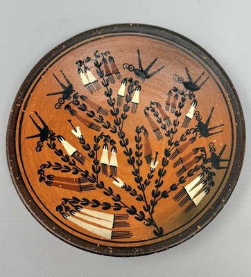 Vtg Peruvian Hand Painted Terra Cotta Wall Bowl Bird Floral Folk Art 6 