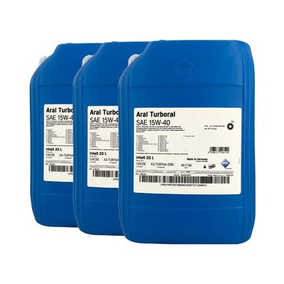 ARAL Turboral 15W-40 Motoröl, Mack EO-M Plus, CAT ECF-2, MAN M 3275, 3x20 Liter
