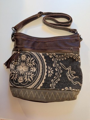 Myra Brown Floral Bohemian Shoulder Bag Adjustable Strap Outer Pockets Women