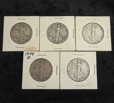 90 Silver Lot of 5 Walking Liberty Half Dollars Varied Mints
