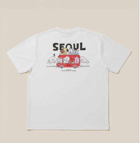 BTS BT21 Seoul Edition T-Shirt White L Size Short Sleeve Official New Free Ship
