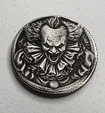 HOBO Evil Killer Clown Pennywise Made A From REAL WWII Silver War Nickel SIGNED
