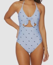 Splendid Women's Blue Paradise Palm Cutout Front-Tie One-Piece Swimsuit Size XS