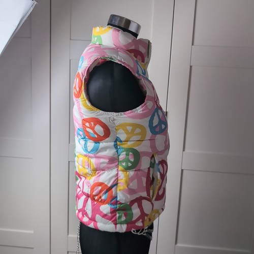 Old Navy GIRLS Size L (10-12) Puffer Vest Peace Signs Zip Up Warm Fleece Lining - Picture 3 of 8