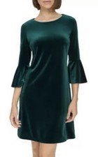 Tommy Hilfiger Women's Bell Sleeve Velvet Shift Dress Green 