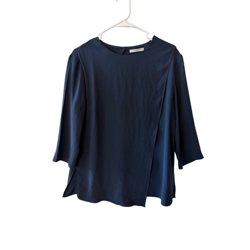 MM.LAFLEUR Navy Blue Minimalist Professional Asymmetrical Blouse M