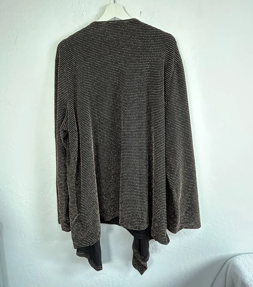 Chaqueta cárdigan a rayas metálicas negras y doradas de Dana Buchman para mujer 3X Lagenlook Foto 2 de 4