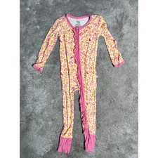 Birdie Bean 12-18 Months Cheetah Print Zip Sleeper One Piece Pink Yellow 