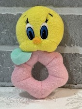 Baby Looney Tunes 6 Inch Terry Cloth Tweety Bird Rattle Plush Soft Clean