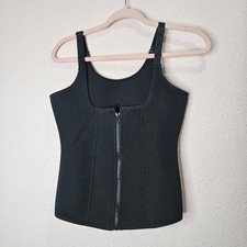Womens Black Neoprene Zipper Corset Waist Trainer Cincher Tank Top L