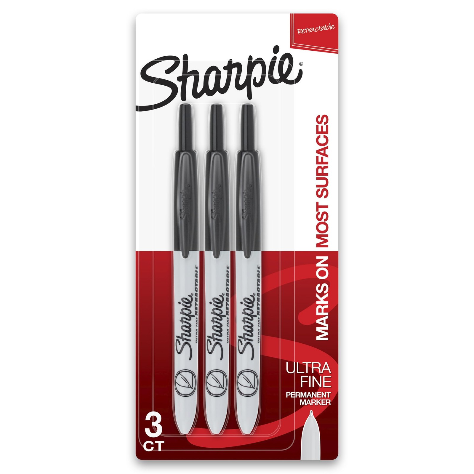 Ultra Fine Point Black Permanent Markers, Retractable, 3 Cou