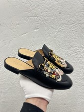 GUCCI Horsebit Jordaan Princetown Black Leather Tiger Loafers Sz 35 EU 5 US BB7