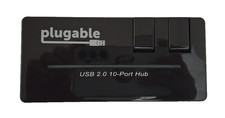 Plugable USB Hub 10 Port USB 2.0 with Two Flip-Up Ports Cables Tested