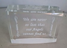 Glass Block Paperweight with Wording - Angels.