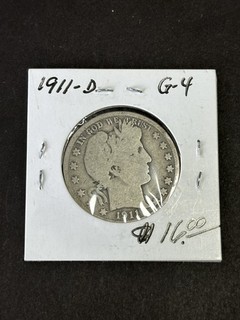 1911 D Barber Half Dollar Coin 50 Cent Silver Coin