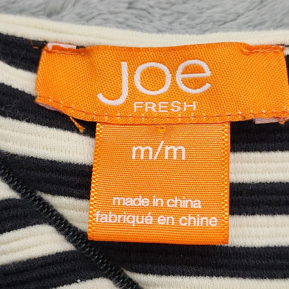 Joe Fresh Top Mujer M Negro Crema Rayas Sin Mangas Peplum Elastizado Tejido Cremallera Foto 3 de 4