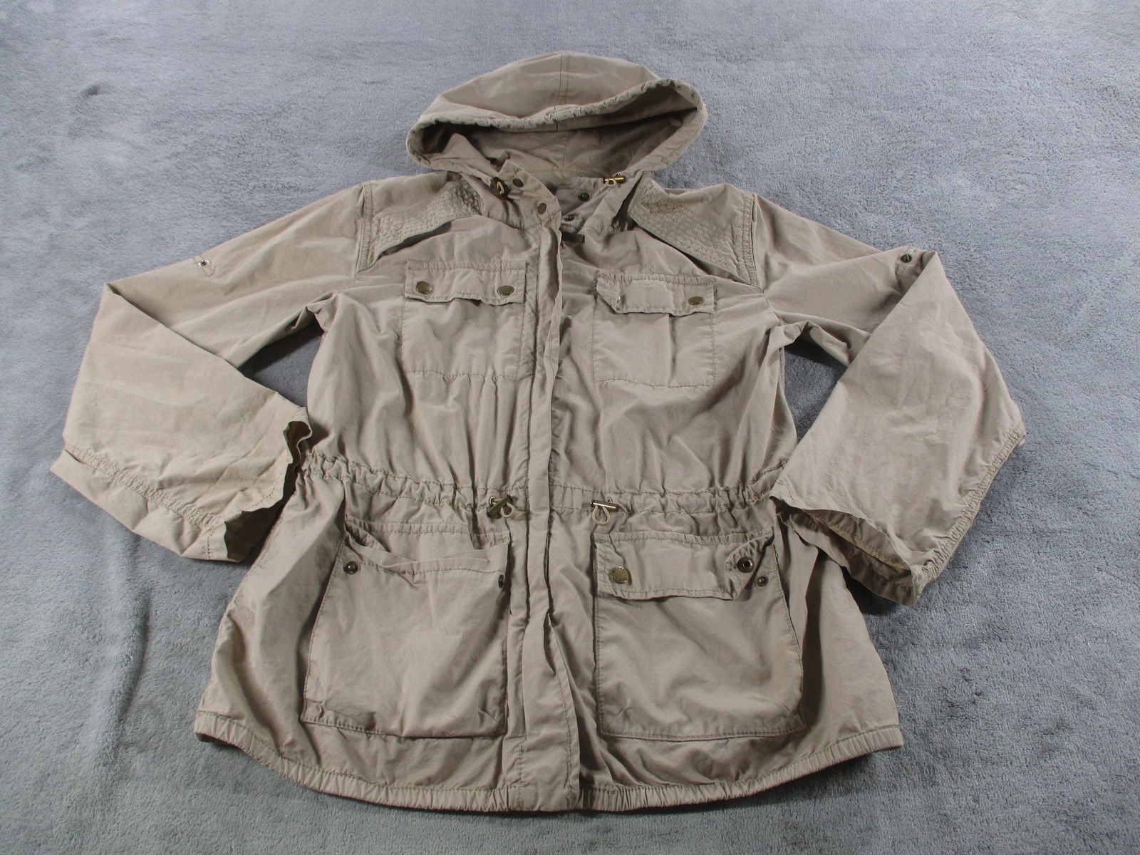 Michael Kors Jacket Womens XS Beige Hooded Utility Anorak Cotton Pockets