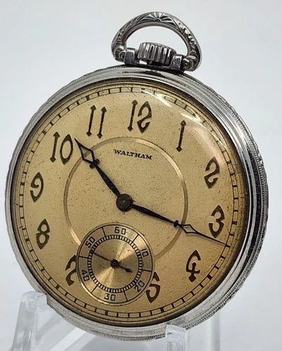 Antique Waltham 12s Pocket Watch Base Metal Case -NOT RUNNING NICE SHAPE