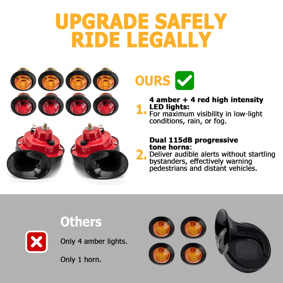 Kit de luces de señal de giro LED UTV con interruptor de palanca de bocina para Polaris RZR Can Am Honda Foto 3 de 4