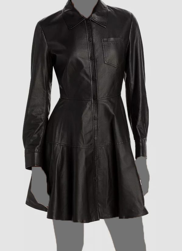 $1495 Jason Wu Women Black Long Sleeves Leather Fit & Flare Dress Size 6