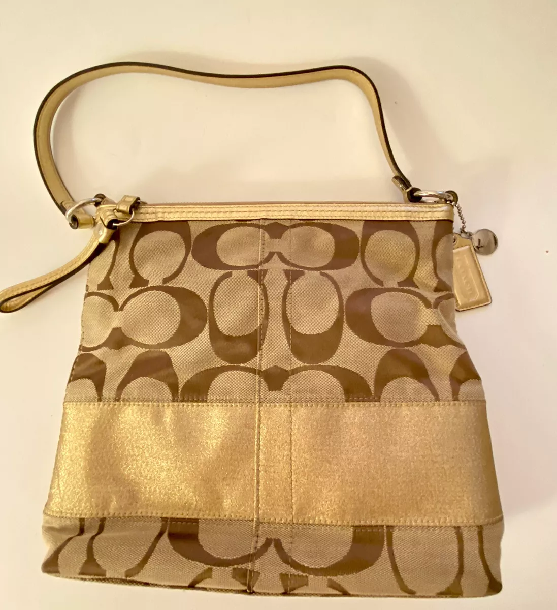 200 Coach F13674 Signature Golden Brown Canvas Leather Hand Shoulder Bag SALE