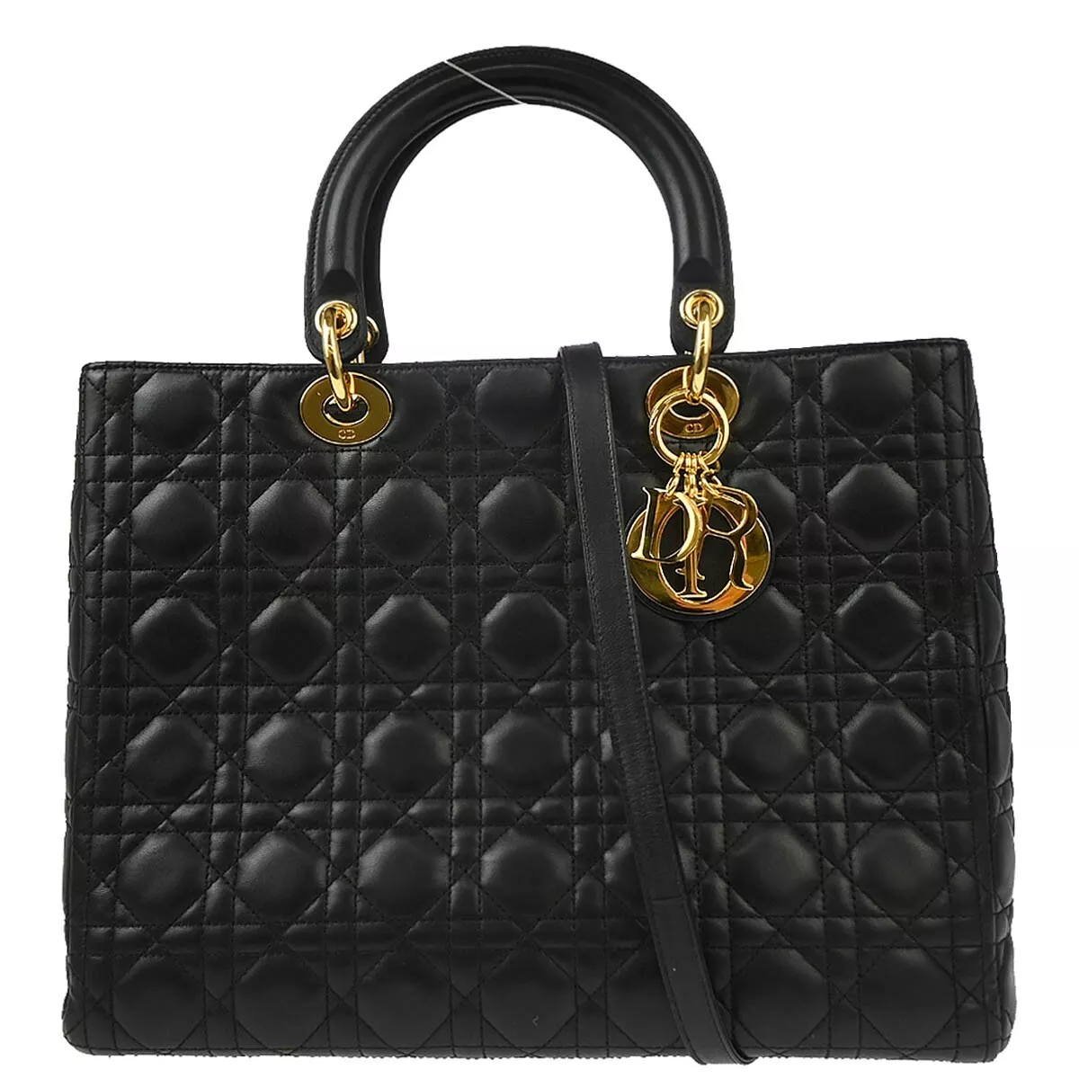 Sac à main Christian Dior noir en peau d'agneau Lady Dior cannage 2 voies MA 0041 134016