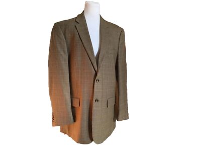 Jos A Bank Traveler 2 Button Wool Sports  Coat Houndstooth Window Pane Brown 43L