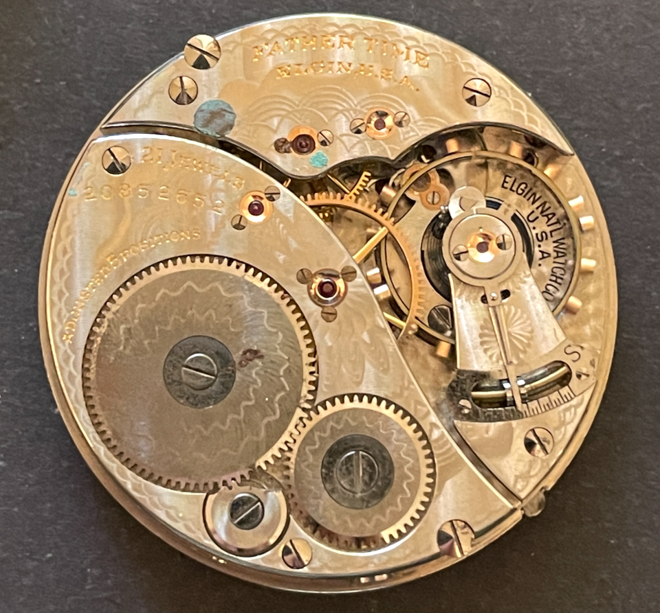Antique 1918 Elgin Father Time 454 Pocket Watch Movement Running Ticks