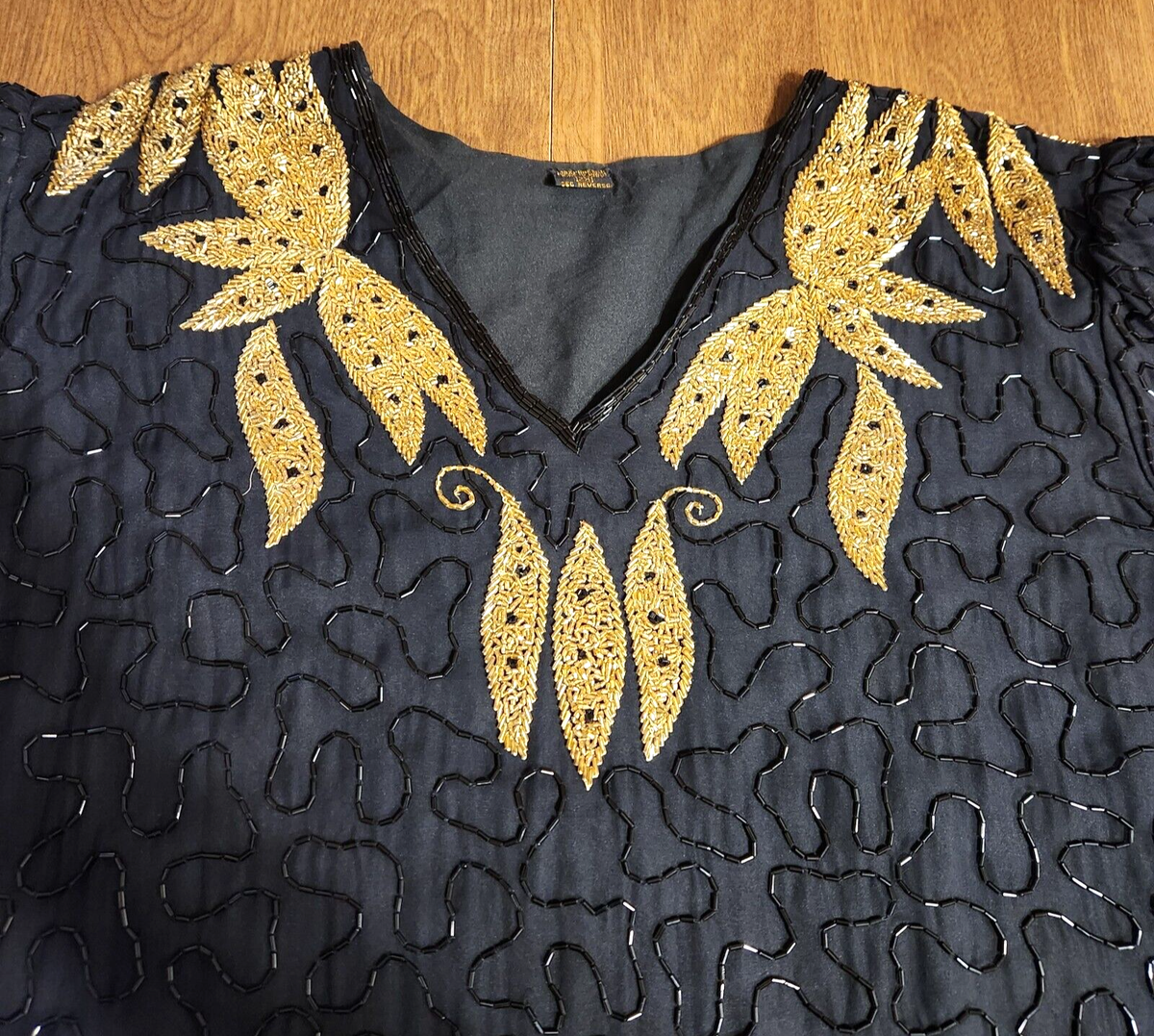 Silk Sequin Beaded Womens Blouse Top Size 2X Made In India Vintage 