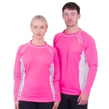 Sharkskin Unisex Rapid Dry Rash Guard Long Sleeve MD Scuba Snorkel Surf Pink/Wht
